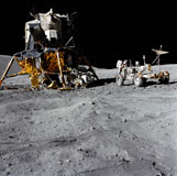 STK201226S
The Lunar Module and Lunar Roving Vehicle during an Apollo 16 moonwalk.