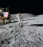 STK201250S
Astronaut salutes the American flag during an Apollo 16 moonwalk.