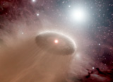 STK201459S
An O-star just behind a young, cooler star and its swirling disk of planet-forming material.