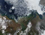 STK201992S
The Mackenzie River empties into Mackenzie Bay in Northern Canada.