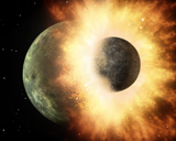 STK202845S
Artist's concept of a celestial body colliding into a planet sized body.
