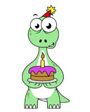 STK600020P
Illustration of a Brontosaurus with a birthday cake.