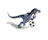 STK600112P
Illustration of a Raptor dinosaur playing soccer.