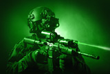 TWE300036M
Special operations forces soldier equipped with night vision and an HK416 assault rifle.