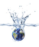 VET200031S
Planet Earth falling into clear water, forming a crown splash.