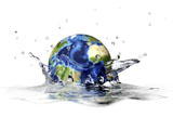 VET200033S
Planet Earth falling into clear water, forming a crown splash.