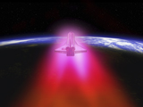 WMY100095S
Illustration of a space shuttle re-entering the Earth's atmosphere.