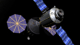 WMY100231S
Deep Space Vehicle and Extended Stay Module starboard bow view close-up.