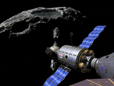 WMY100236S
A Manned Maneuvering Vehicle undocks and prepares to descend to the surface of a small asteroid.