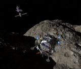 WMY100243S
A manned Asteroid Lander descends toward the surface of an ancient asteroid.
