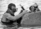 WOD100098M
BUD/S students load 40 pounds of explosives onto an underwater obstacle at San Clemente Island.