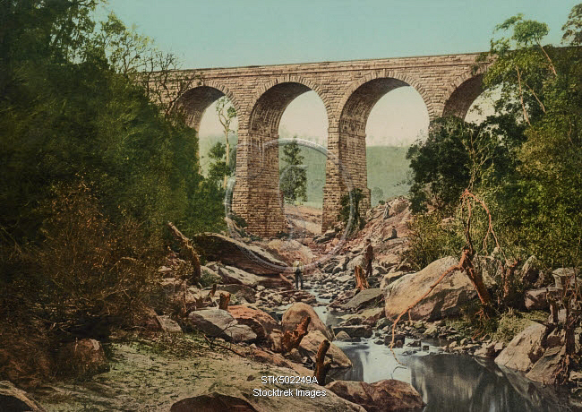 Photochrom print of the Stonequarry Creek railway viaduct in Picton ...