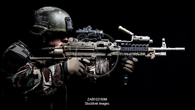 U.S. Marine Corps special operations command Marsoc raider with machine ...